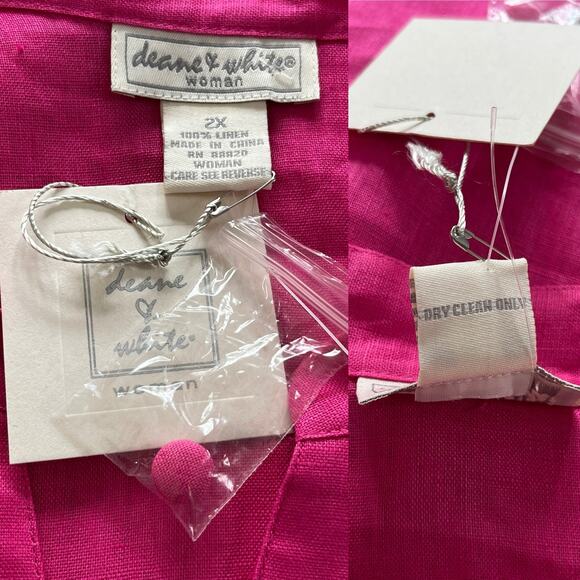 Deane & White Linen Button Down Shirt Top 2X Fuchsia New - Picture 10 of 10